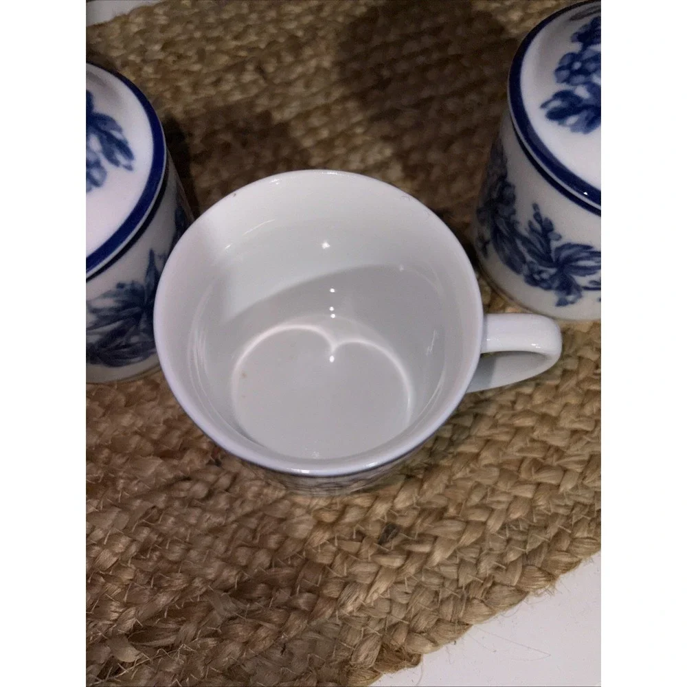 4 Williams Sonoma Flow Blue White Floral Coffee Tea Cup Mug Lids Dishwasher Safe